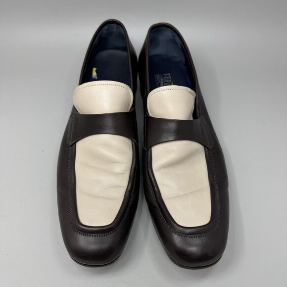 Salvatore Ferragamo Men\'s Leather Loafers Shoes Size Brown Beige Slip On main image 6